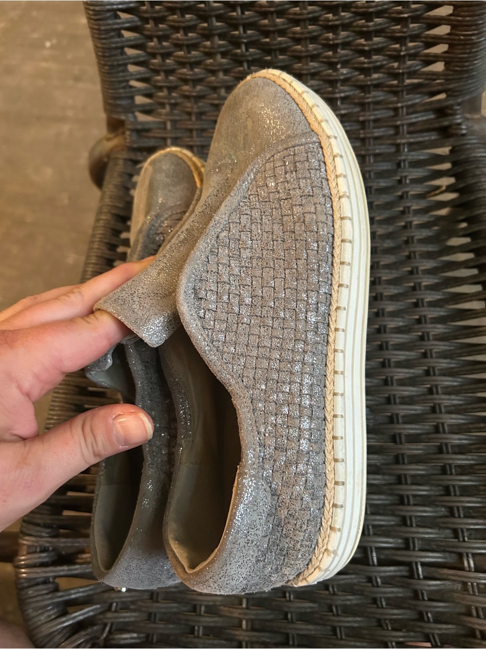 Glitter Woven Slip-On Sneakers in Light Grey